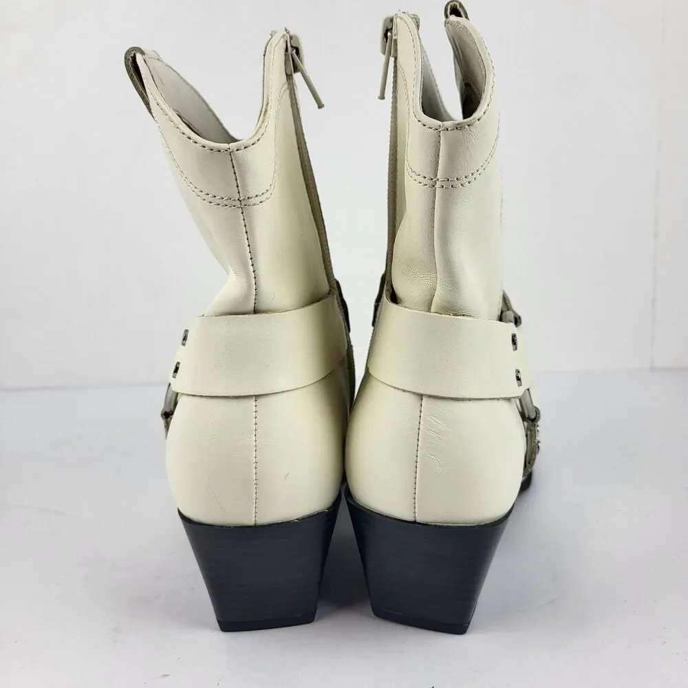 Open Edit Enzo Women's Leather Ankle Boot Ivory Western Bootie Size 8M